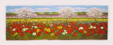 Dipinto - olio su tela materico -  cm. 120 x 40 primavera,fiori,paesaggio,olio