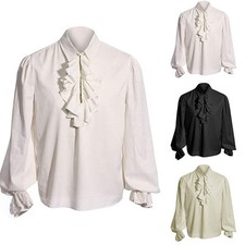 Camicia pirata collo arruffato da uomo steampunk vittoriano rinascimentale costume