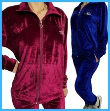 Tuta completa da donna ciniglia velluto sportiva ragazza tracksuit con zip M L