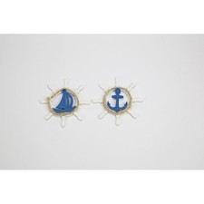 12X Timone legno con ANCORA E VELA decorazione bomboniera 0X6W