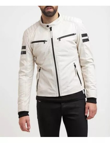 Giacca pelle uomo - bianca, con