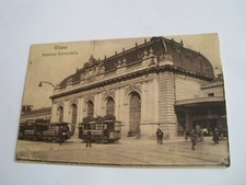 Milano - stazione ferroviaria + tram - spedita in busta f. p. 1913