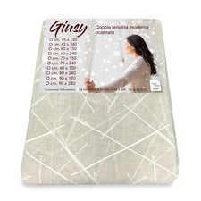 Tendina Giusy Beige - Coppia Tende Vetro Moderne Semitrasparenti Effetto Bouclè 