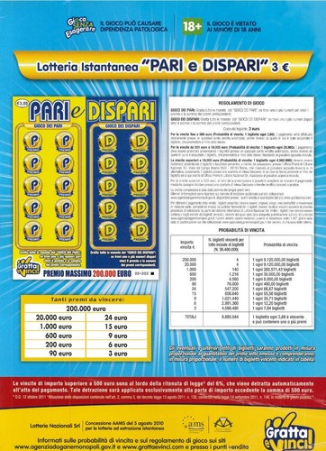 Locandina gratta vinci pari - e,