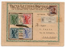 1921 Regno D'Italia BLP busta lettera postale 40c bruno BLP azzurro Raccomandata