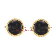 Gemstone In Onice Nero Naturale Con Gemelli In Argento Placcato Oro 14K #1246