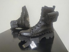 Pinko Boots 40 EU "Salvador" Black Studded Leather + Side Pockets New