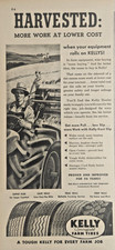 1950 Stampa Pubblicità Kelly Springfield Farm Pneumatici Agricoltore su Trattore Cumberland, Maryland