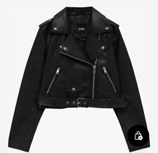 PULL&BEAR -Giacca Donna in Similpelle Nero con Zip laterale Taglia M 