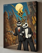 Quadro artistico messicano Calavera con COA - tela incorniciata 40X30 cm firmato Hitt