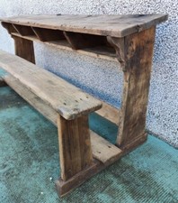 ANTICO BANCO DI SCUOLA, PANCHINA IN LEGNO FINE '800 INIZIO '900 CON CALAMAIO