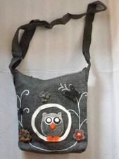 BORSA SACCA A SPALLA LANA COTTA GUFO GUFETTO ETNICO NEPAL