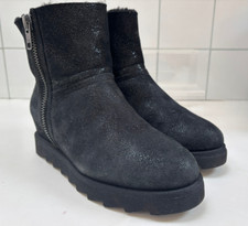 STIVALI CENERE pelle di pecora shearling 40 7 (6,5) nero glitter chelsea plateau caviglia