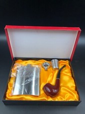 KIT PIPA PIPETTA FUMATORI FUMO TABACCO CON BORRACCIA WHISKY COGNAC NUOVO