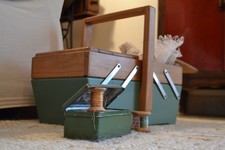 Portacucito Vintage scatola Porta Cucito lavoro Portalavoro in legno anni 60 70