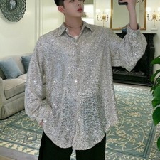 Uomo Paillettes Camicia Blusa