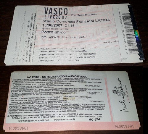 Vasco rossi biglietto - rossi,,