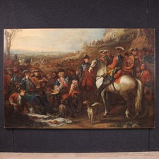 Antique Battle Oil Painting on