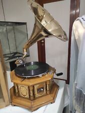 Grammofono Legno Vintage Tromba Ottone Funzionante 