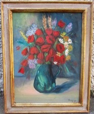 V. BAFFIGO - PAPAVERI - VASO DI FIORI DI CAMPO - VECCHIO QUADRO DIPINTO OLIO