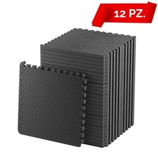 TAPPETO PUZZLE TAPPETINO FITNESS PALESTRA MULTIUSO SCHIUMA EVA 12PZ 60X60CM NERO