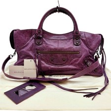 Autentica borsa a mano BALENCIAGA The City Giant 168028 pelle viola #36636729