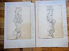 XIX secolo-DUE DISEGNI a matita-Originali-Sculture-1+