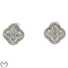 Orecchini oro bianco 18 kt 750 fiore diamanti 1,10 ct -660/ST-