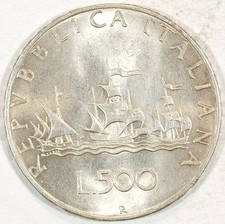 1958 R Italy Silver 500 Lire