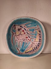 CIOTOLA CERAMICA CRAQUELE' CON PESCI, ANNI 50/60. ERA VIETRI, TRAMONTI