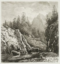 F. EZDORF (1807-1858), Il contadino sul ponte delle billette, 1850, acquaforte