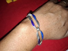 Bracciale argento 925 SMALTI BLU SCURO E AZZURRI vintage  anni 70  Timbro GIOR