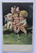 Cartolina pubblicitaria Bertiglia bambini uncinetto bacio cane firmata T8