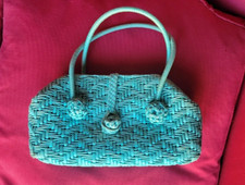 borsa borsetta pelle verde acqua turchese intrecciata vintage anni '70