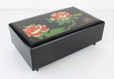 Scatola portagioie in legno NERA con design floreale specchio interno vellutato