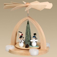 Piramide di Luce Tè Con Pupazzi Neve, Natura Altezza 23 CM Nuovo Natalizia Legno