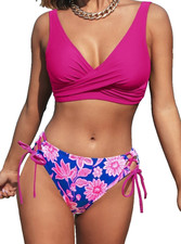 Set bikini donna donna taglia M UK 12 slip imbottito con ferretto superiore cravatta laterale