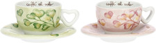 - Set 2 Tazze Cappuccino - Porcelllana - Collezione Cuori in Fiore - 13 X 6 Cm