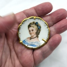 Piatto ritratto miniatura porcellana Limoges con supporto/supporto bella signora