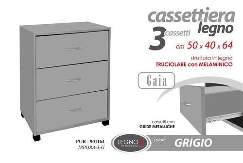 Cassettiera comodino moderno - cassettiera, 3