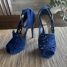  JIMMY CHOO | Décolleté Kalan blu traforate con plateau in camoscio taglia 37