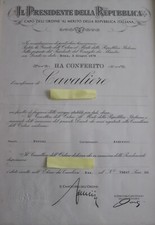 Ordine al Merito della Repubblica Italiana - Attestato di Cavaliere - 1979