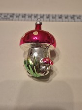 vintage anni 50_60 pallina di natale in vetro fungo con 2 piccoli cm 6.5altezza 