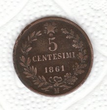 N 1   ITALIA   RARA MONETA    5    CENTESIMI  1861  M  