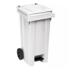 Bidone Immondizia Professionale a Pedale con Ruote Bianco 120 litri