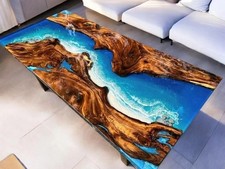 Tavolo in resina epossidica ordine personalizzato, tavolo personalizzato, design oceano, tavolo in resina arte legno