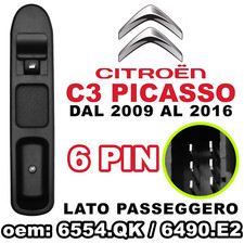 Pulsante Alzacristallo Interruttore Passeggero CITROEN C3 PICASSO 6PIN 6554.QK