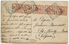 FIORI, viola del pensiero, da Rocca di Papa, 1908, striscia 4 francobolli x c2