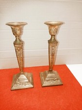 Coppia Bellissimi Candelieri Argento Sheffield Vintage Portacandele D'Epoca