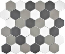 Piastrelle Mosaico Ceramica Hexagon Bianco Grigio Nero Non Smaltate